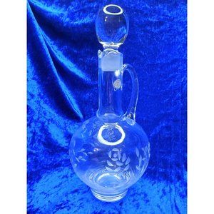 vintage chrystal flower etched romanian clear glass decanter